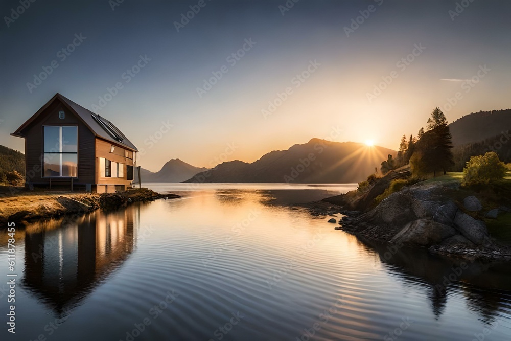 Obraz premium sunset on the lake
