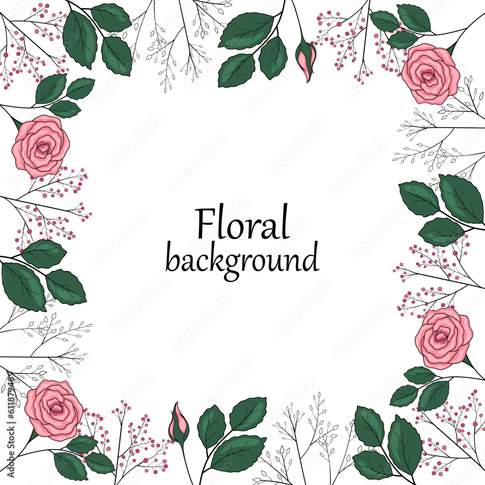 Floral background and frame with roses