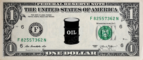 1 US dollar banknote with oil barrel sing © Ruslan