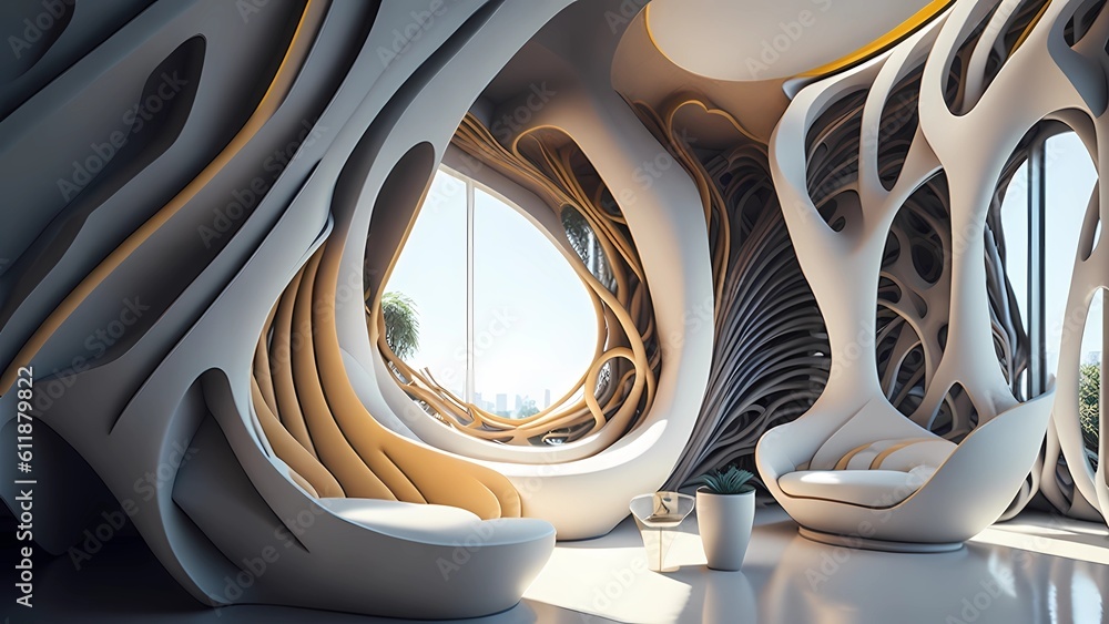 interior design retro futuristic organic shape