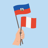 Flags of Haiti and Peru, Hand Holding flags