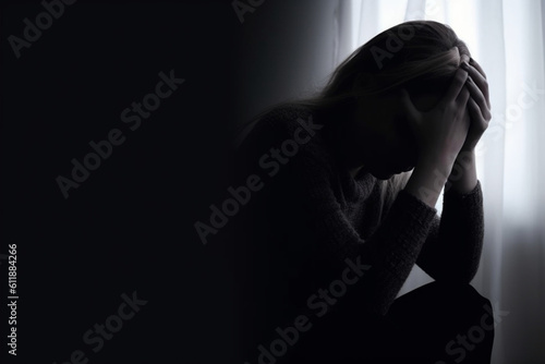 unrecognizable Depressed woman, Sadness and headache concept