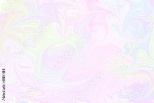 Pink-green-blue ground, light pastel colours, blending of colours resembling mixed oil spots on the surface.