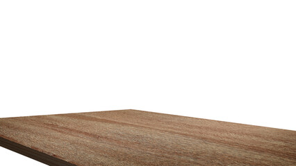 wooden table corner at  foreground used as product displayed isolated on background with clipping path. perspective view of wooden table showing edge of table.