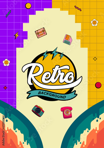 Yellow and Purple Retro Poster Templates Unique Concept Vector Illustration