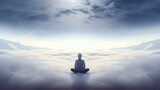 Single person meditating in clouds background, yoga concept. AI generated
