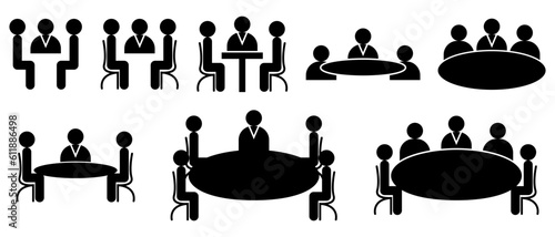 Collection Feuille d'icônes de 8 Silhouettes de Réunion de Travail - Noir