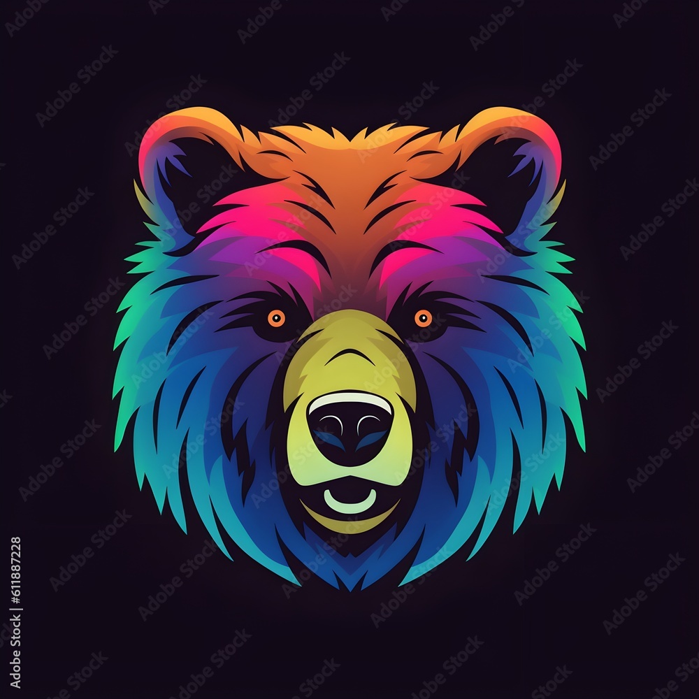 Rainbow bear head colorful simple logo illustration, ai generated