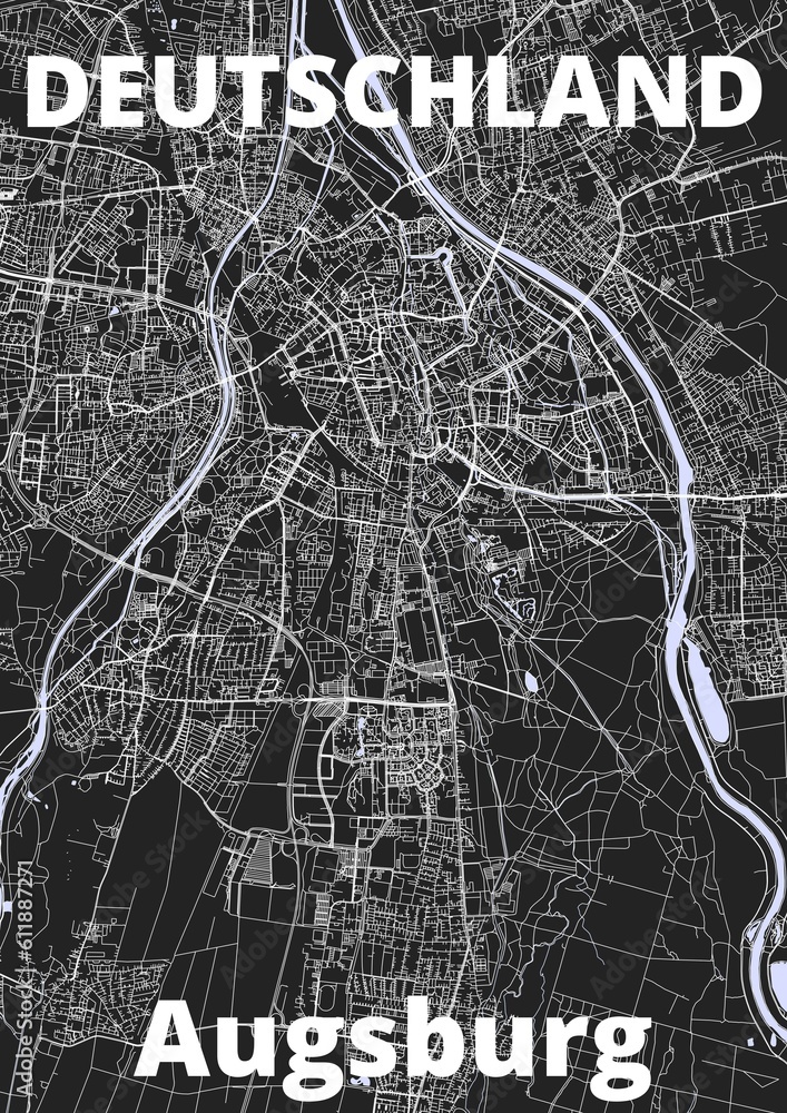 Obraz premium City Augsburg map with streets rivers and lakes germany
