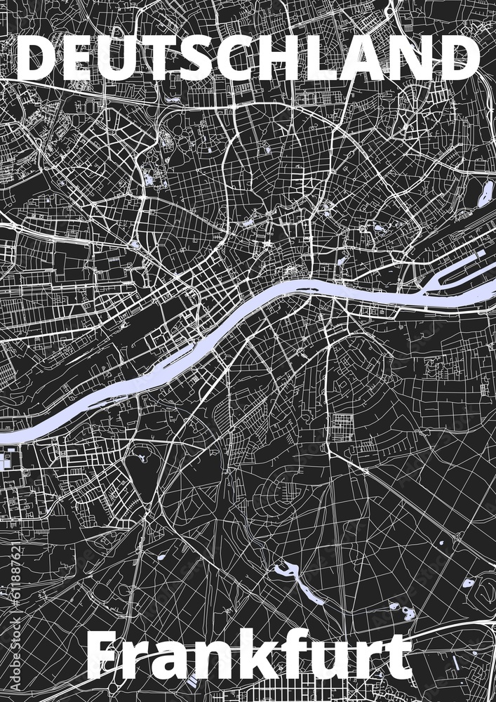 City Frankfurt map with streets rivers and lakes germany