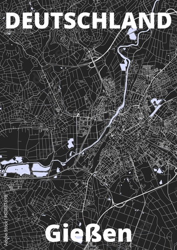 City Gießen map with streets rivers and lakes germany