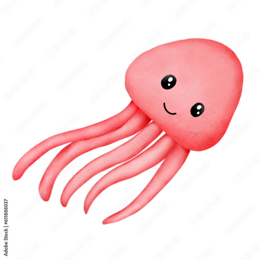 Fototapeta premium Jellyfish, watercolor, watercolor, logo, icon, aquatic animal, marine animal, sea, tentacles, food