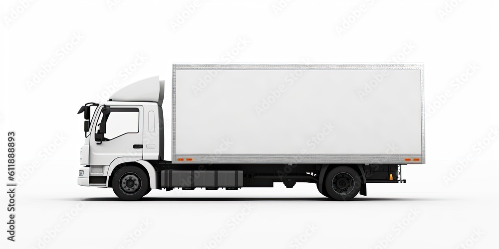 Delivery truck with white side for advertising. Generative AI Delivery truck with white side for advertising. Generative AI