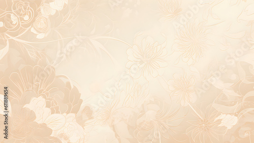 Fantasy flowers gentle beige background, copy space, AI generated Generative AI