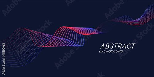 Vector abstract background with dynamic waves, line and particles.