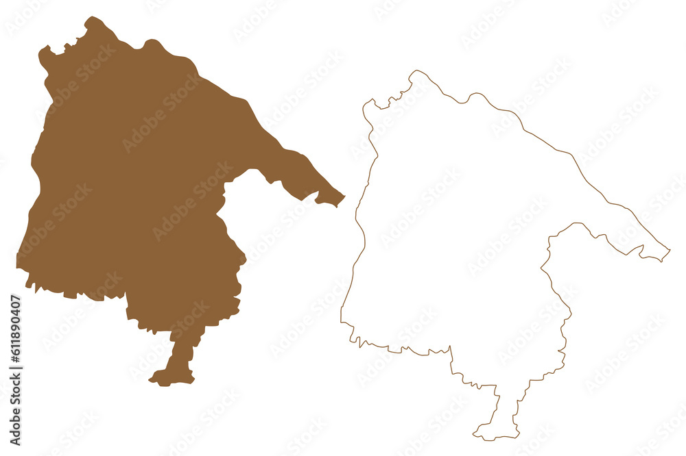 Fototapeta premium Scharding district (Republic of Austria or Österreich, Upper Austria or Oberösterreich state) map vector illustration, scribble sketch Bezirk Schärding map