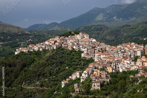 Beautiful view of the White City, Mediterranean mountain village in the middle of nature, Rivello, Campania, Salerno, Italy © Jan