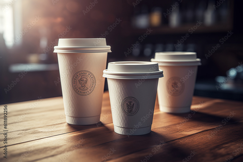 Ai generated illustration Paper cup of coffee on wood background Ai generated illustration Paper cup of coffee on wood background
