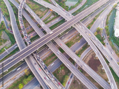 Aerial view city transport traffic junction road with car