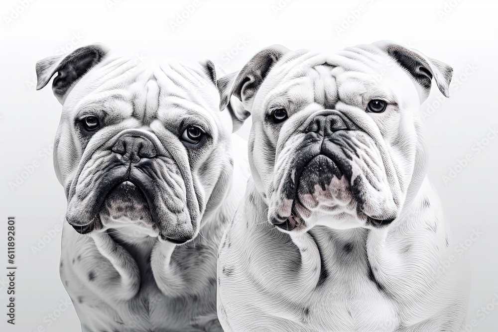 Obraz premium Generative AI illustration of white English bulldog dog, with pure white background