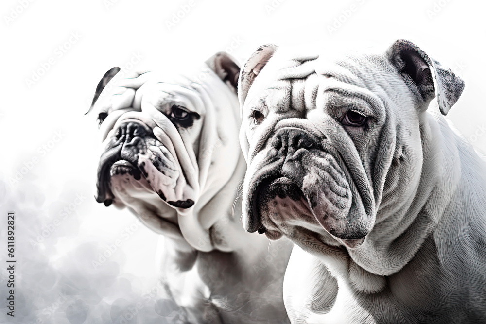 Generative AI illustration of white English bulldog dog, with pure