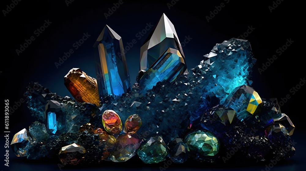 Naklejka premium 3d illustration of crystal blue and blue background Generative AI, AI Generated