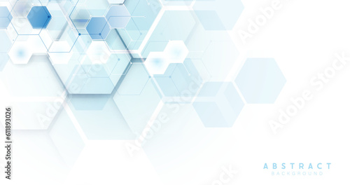 Fotografering Abstract white and blue hexagon background