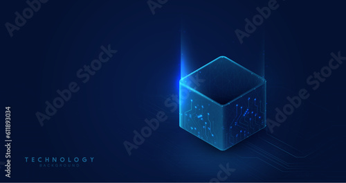 Big, digital data. Blockchain technology. Backup. Cloud database, server. Futuristic, technology. Vector illustration