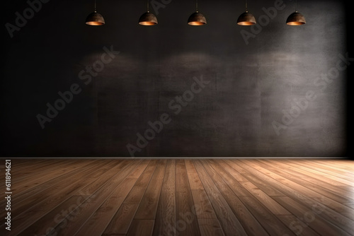 Chiaroscuro Elegance: Empty Light-Dark Wall with Wooden Floor