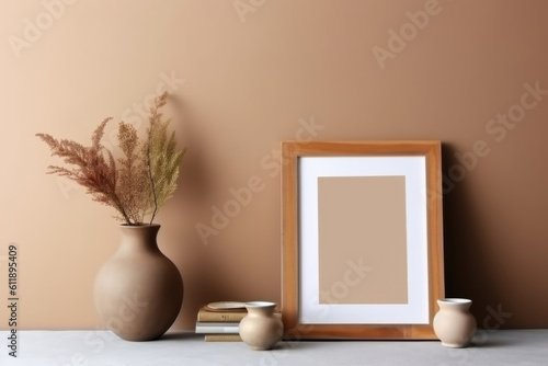 Moody Artistry: Living Room Home Office with Wooden Picture Frame Mockup