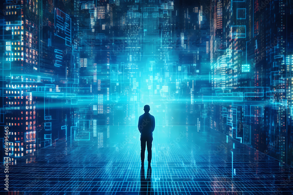 Man and Artificial intelligence concept.Generative AI Man and Artificial intelligence concept.Generative AI