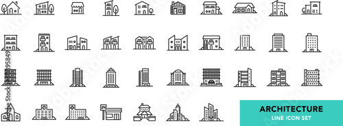 色々な建物のラインアイコンセット