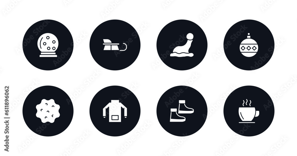 symbol for mobile filled icons set. filled icons such as snow globe, sledge, winter cap, bauble, snow ball, winter clothes, snowshoes, hot drink vector. symbol for mobile filled icons set. filled icons such as snow globe, sledge, winter cap, bauble, snow ball, winter clothes, snowshoes, hot drink vector.