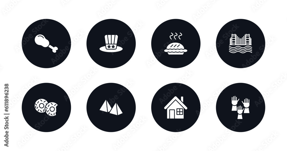 symbol for mobile filled icons set. filled icons such as turkey leg, independence day, pumpkin pie, golden state, donut, pyramid, white house, democracy vector. symbol for mobile filled icons set. filled icons such as turkey leg, independence day, pumpkin pie, golden state, donut, pyramid, white house, democracy vector.