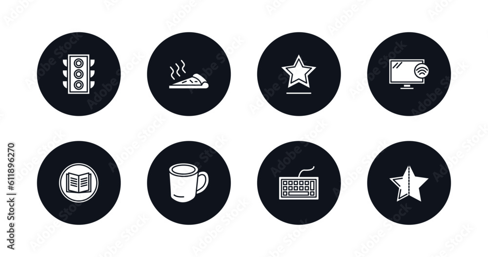 symbol for mobile filled icons set. filled icons such as big traffic light, pizza piece, star point, tv wireless connection, reading, big cup, computer keyboard, half star full vector. symbol for mobile filled icons set. filled icons such as big traffic light, pizza piece, star point, tv wireless connection, reading, big cup, computer keyboard, half star full vector.