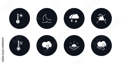 symbol for mobile filled icons set. filled icons such as warm, moonrise, thunderstorm, eruption, hot, stormy, sunshine, gust vector.