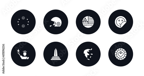 symbol for mobile filled icons set. filled icons such as thanksgiving ornament, rugby helmet, made in usa, sticker, statue of liberty, obelisk, pacific ocean, casino vector.