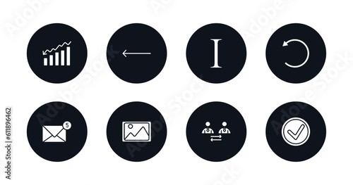 symbol for mobile filled icons set. filled icons such as decreasing bars chart, slim left, italic, rotate left, new message, insert picture, user exchange, round done button vector.
