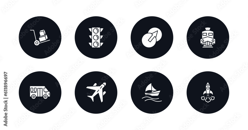 symbol for mobile filled icons set. filled icons such as cart with boxes, semaphore, transition, diesel train, school van, air transport, sailing, space rocket launch vector. symbol for mobile filled icons set. filled icons such as cart with boxes, semaphore, transition, diesel train, school van, air transport, sailing, space rocket launch vector.