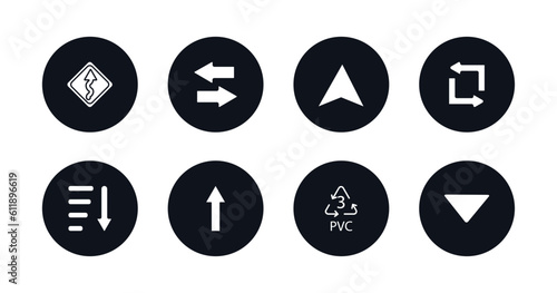 symbol for mobile filled icons set. filled icons such as curvy road ahead, opposite directions, navigation arrow, replay arrows, sorting, pointing up arrow, 3 pvc, drop down vector.