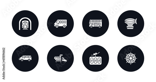 symbol for mobile filled icons set. filled icons such as train in a tunnel, minibus, double decker bus, zeppelin, minivan, haul, funicular railway, ship helm vector.