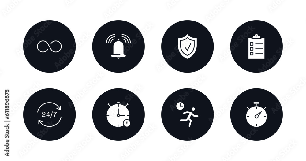 symbol for mobile filled icons set. filled icons such as infinite, reminder, protect, tasks, 24/7, out of time, rush, time pressure vector. symbol for mobile filled icons set. filled icons such as infinite, reminder, protect, tasks, 24/7, out of time, rush, time pressure vector.