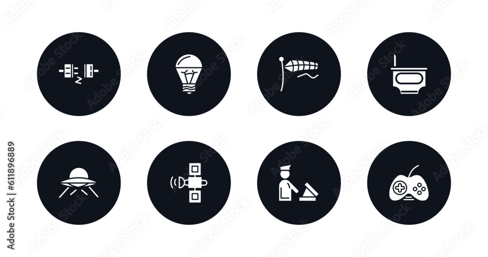 symbol for mobile filled icons set. filled icons such as plugs, led lamp, air direction, power plug, science fiction, space satellite, customs, big joystick vector. symbol for mobile filled icons set. filled icons such as plugs, led lamp, air direction, power plug, science fiction, space satellite, customs, big joystick vector.