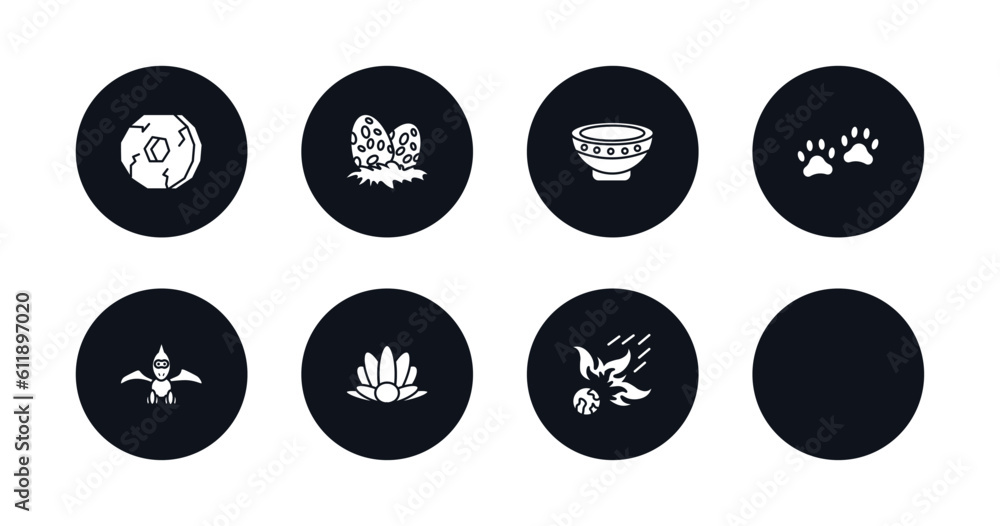 symbol for mobile filled icons set. filled icons such as venus of willendorf, wheel, diaur egg, plate, paw print, pterodactyl, shellfish, meteor vector.