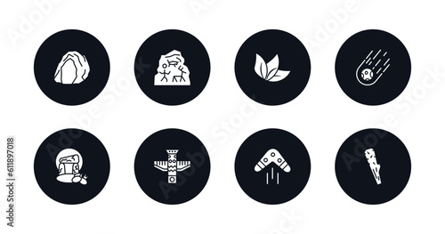 symbol for mobile filled icons set. filled icons such as cave, cave painting, leaf, meteorite, stonehenge, totem, boomerang, club vector.
