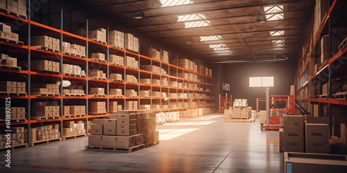 Fotografia warehouse with packages and heav. Generative AI