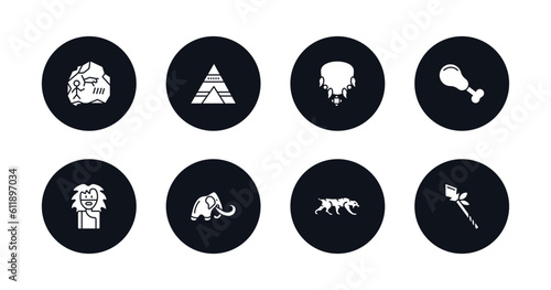 symbol for mobile filled icons set. filled icons such as rock art, tipi, amulet, chicken leg, troglodyte, mammoth, saber toothed tiger, spear vector.