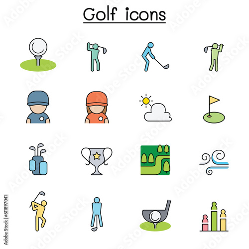 Golf color line icon set