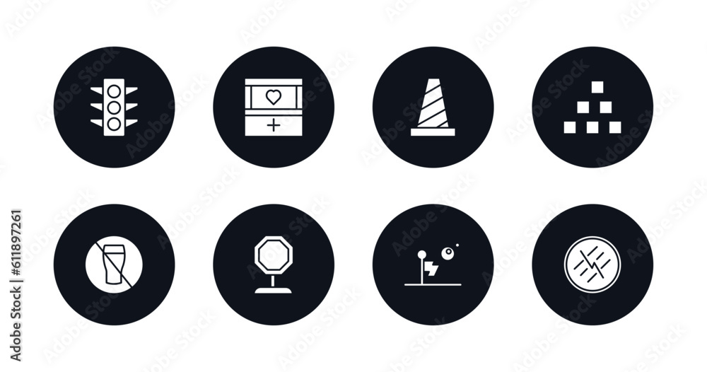 symbol for mobile filled icons set. filled icons such as street, organ container, traffic cones, abecedary, allowed drinking, pit stop, lost, road closed vector. symbol for mobile filled icons set. filled icons such as street, organ container, traffic cones, abecedary, allowed drinking, pit stop, lost, road closed vector.