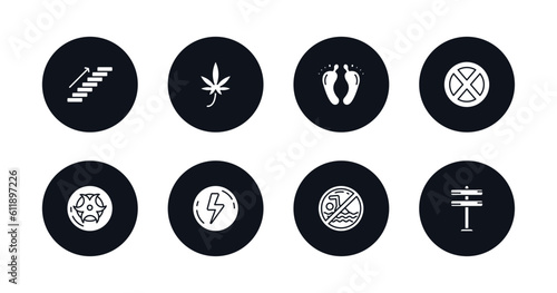 symbol for mobile filled icons set. filled icons such as stairs, marijuana, barefoot, no parking, toxic waste, lightning warning, no swimming, roads vector.